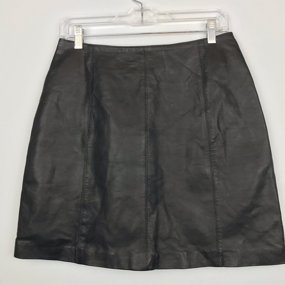 Vintage 90s High Waist A-line Leather Mini Skirt - Picture 2 of 8